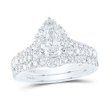 14kt White Gold Pear Diamond Halo Bridal Wedding Ring Band Set 2 Cttw