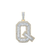 Colgante con dije de letra inicial Q con diamante baguette para hombre de oro amarillo de 10 quilates, 3-1 / 2 quilates 