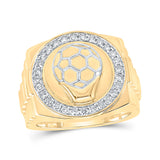 Anillo circular de balón de fútbol con diamantes redondos para hombre de oro amarillo de 10 quilates, 1/2 quilates 