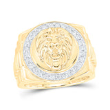 Anillo circular de oro amarillo de 10 quilates para hombre con diamantes redondos y cara de león de 1/2 quilates 