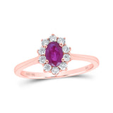 Anillo con halo de diamantes de rubí ovalado para mujer en oro rosa de 10 quilates, 3/4 quilates 