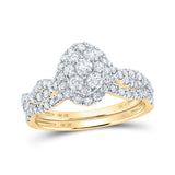 Anillo de boda de oro amarillo de 10 quilates con diamantes redondos y ovalados, juego de anillos de boda de 1 quilates 