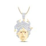 10kt Yellow Gold Mens Round Diamond Medusa Face Charm Pendant 2-5/8 Cttw