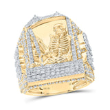 Anillo de moda RIP de ataúd de esqueleto de diamante redondo para hombre de oro amarillo de 10 quilates, 4 quilates 