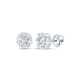 Pendientes de oro blanco de 14 quilates para mujer con diamantes redondos y flores de 1 quilates 