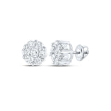 Pendientes de oro blanco de 14 quilates para mujer con diamantes redondos y flores de 1-1/2 quilates 