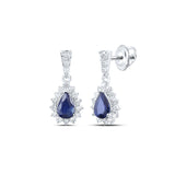 Pendientes colgantes de oro blanco de 10 quilates para mujer con zafiro azul pera y diamantes de 1-1/2 quilates 