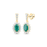 10kt Yellow Gold Womens Oval Emerald Diamond Dangle Earrings 1-5/8 Cttw