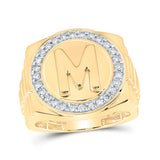 Anillo circular de oro amarillo de 10 quilates para hombre con diamante redondo y letra M, 1/2 quilates 