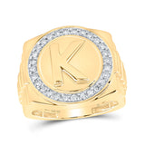 Anillo circular de oro amarillo de 10 quilates para hombre con diamante redondo y letra K de 1/2 quilates 