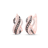 Pendientes de aro de oro rosa de 10 quilates para mujer con diamantes redondos marrones de 1/2 quilates 