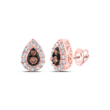 Pendientes en forma de lágrima de diamantes marrones redondos para mujer en oro rosa de 10 quilates, 1/3 quilates 