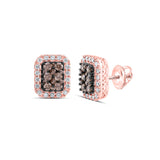 Pendientes de oro rosa de 10 quilates para mujer con diamantes redondos marrones de 3/4 quilates 