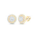 Pendientes circulares con halo de diamantes redondos para mujer de oro amarillo de 10 quilates, 1 quilates 