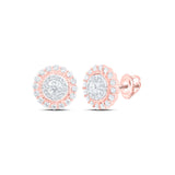 Pendientes circulares con halo de diamantes redondos para mujer en oro rosa de 10 quilates, 1 quilates 