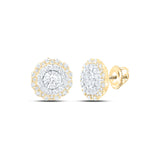 Pendientes circulares con halo de diamantes redondos para mujer de oro amarillo de 10 quilates, 1 quilates 