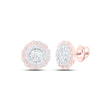 Pendientes circulares con halo de diamantes redondos para mujer en oro rosa de 10 quilates, 1 quilates 