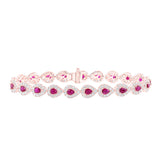 Pulsera de tenis con diamantes y rubí en forma de pera para mujer en oro rosa de 14 quilates, 5-1/2 quilates 