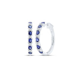 14kt White Gold Womens Oval Blue Sapphire Diamond Hoop Earrings 3-1/3 Cttw