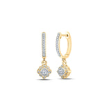 Pendientes colgantes de aro de oro amarillo de 10 quilates para mujer con diamantes redondos de 1/4 quilates 