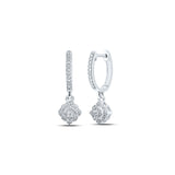 Pendientes colgantes de aro de oro blanco de 10 quilates para mujer con diamantes redondos de 1/4 quilates 