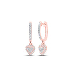 Pendientes colgantes de oro rosa de 10 quilates para mujer con diamantes redondos y forma de corazón de 1/4 quilates 