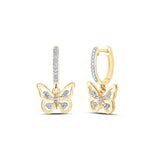 Pendientes colgantes de aro de mariposa con diamantes redondos para mujer de oro amarillo de 10 quilates, 1/6 quilates 