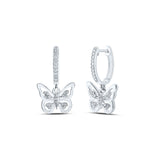 Pendientes colgantes de aro de mariposa con diamantes redondos para mujer de oro blanco de 10 quilates, 1/6 quilates 