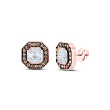 Pendientes octágonos de diamantes marrones redondos para mujer en oro rosa de 14 quilates, 3/4 quilates 