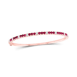 Brazalete de oro rosa de 14 quilates para mujer con diamantes de rubí redondos de 2-1/4 quilates 