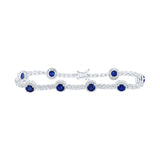 Pulsera de moda con diamantes de zafiro azul redondo para mujer en oro blanco de 14 quilates, 8-3/4 quilates 