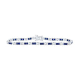 Pulsera de tenis con diamantes y zafiro azul princesa para mujer en oro blanco de 14 quilates, 7-1/4 quilates 