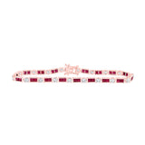 Pulsera de tenis de diamantes de rubí princesa para mujer en oro rosa de 14 quilates, 7-1/5 quilates 