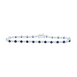 Pulsera de tenis con diamantes y zafiro azul redondo para mujer en oro blanco de 14 quilates, 4-1/2 quilates 