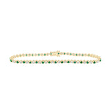 Pulsera de tenis de diamantes esmeralda redonda para mujer de oro amarillo de 14 quilates, 2 quilates 