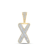 10kt Two-tone Gold Mens Round Diamond X Initial Letter Charm Pendant 5/8 Cttw