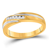 Anillo de boda de oro amarillo de 10 quilates con diamantes redondos para hombre, 1/8 quilates 