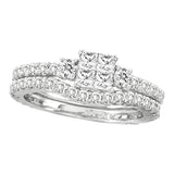 Juego de anillos de boda para novia con diamantes de princesa de oro blanco de 14 quilates, 1-1/2 quilates 