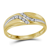 Anillo de boda de oro amarillo de 14 quilates con diamantes redondos para hombre de 1/8 quilates 