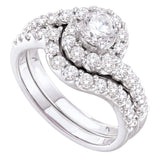 Anillo de boda nupcial de oro blanco de 14 quilates con diamantes redondos de 1-3/8 quilates 