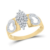 Anillo de plata de ley en tono amarillo para mujer con diamantes redondos y forma de corazón, 1/8 quilates 