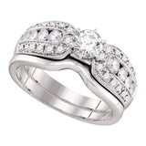 Anillo de boda nupcial de oro blanco de 14 quilates con diamantes redondos de 1 quilates 