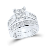 Anillo de boda nupcial con diamantes de princesa de oro blanco de 14 quilates, 3 quilates 