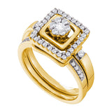 14kt Yellow Gold Round Diamond Bridal Wedding Ring Band Set 1/2 Cttw