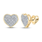 Pendientes de corazón de diamantes redondos para mujer de plata de ley en tono amarillo de 1/10 quilates 