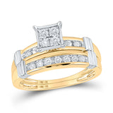 10kt Yellow Gold His Hers Round Diamond Square Matching Wedding Set 5/8 Cttw