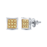 Pendientes cuadrados de oro blanco de 10 quilates para mujer, redondos, de color amarillo, con diamantes mejorados, 1/20 quilates 