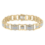 Pulsera de eslabones rectangulares con diamantes redondos para hombre en oro amarillo de 10 quilates, 2-1/2 quilates 