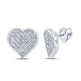 Pendientes de plata de ley con forma de corazón y diamantes redondos para mujer, 1/10 quilates 