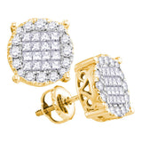 Pendientes de oro amarillo de 14 quilates con diamantes redondos de princesa para mujer, 1 quilates 